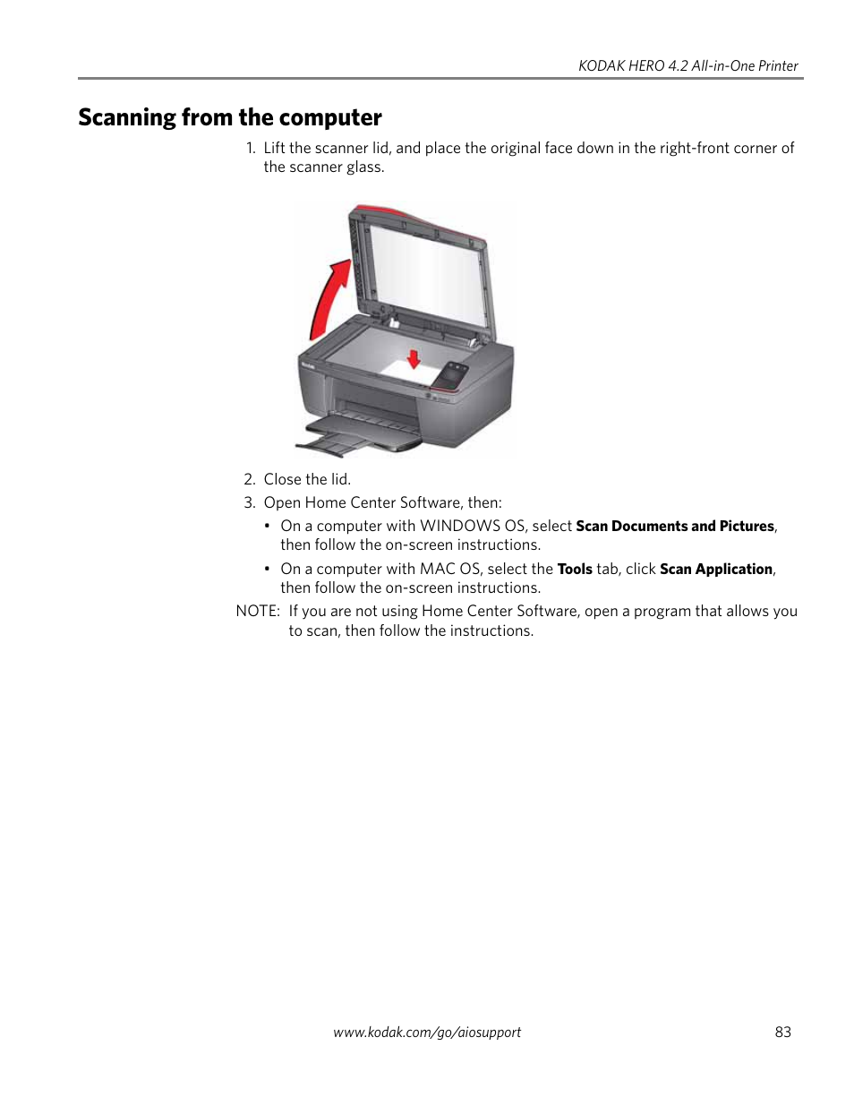 Scanning from the computer | Kodak HERO 4.2 User Manual | Page 90 / 139