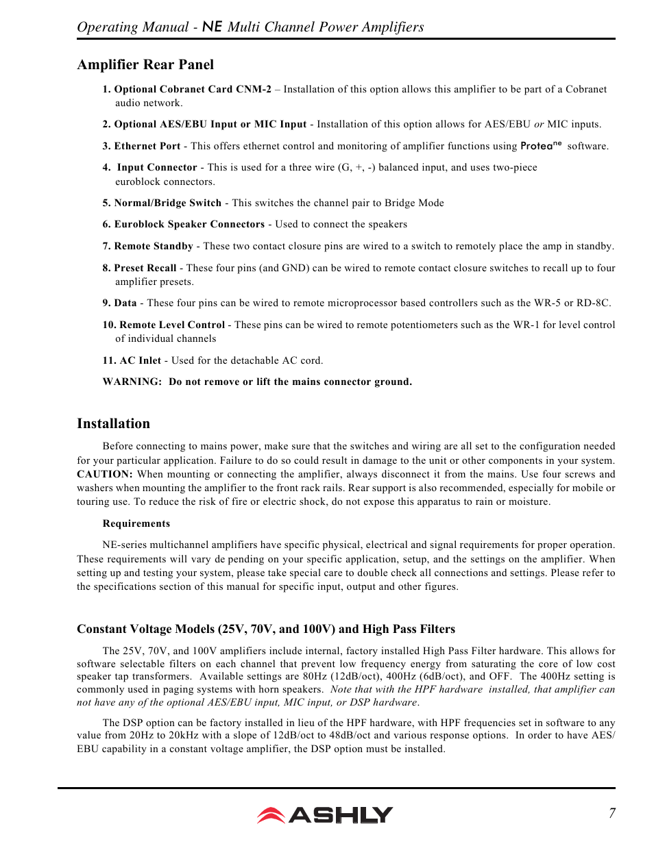 Installation | Ashly ne 4250.10p User Manual | Page 7 / 16