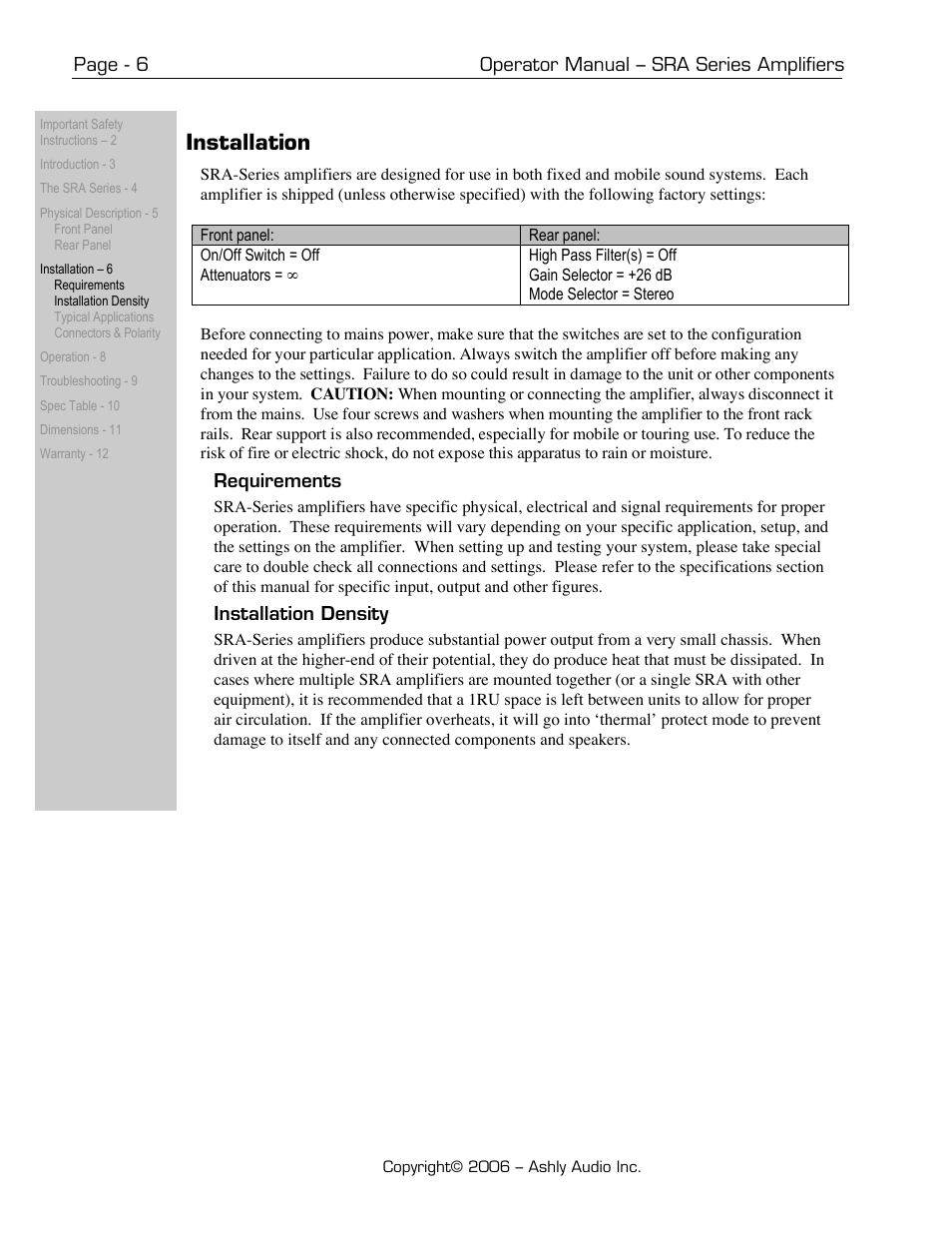 Installation | Ashly SRA-Series User Manual | Page 6 / 12