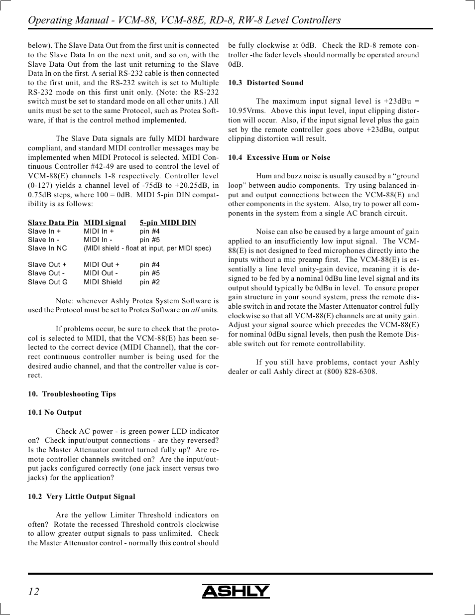 Ashly VCM-88 User Manual | Page 12 / 20