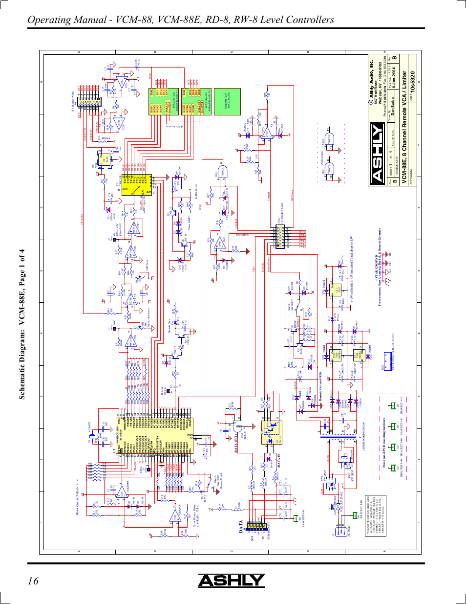 Schematic diagram: vcm-88e, page 1 of 4, Data | Ashly VCM-88 User Manual | Page 16 / 20