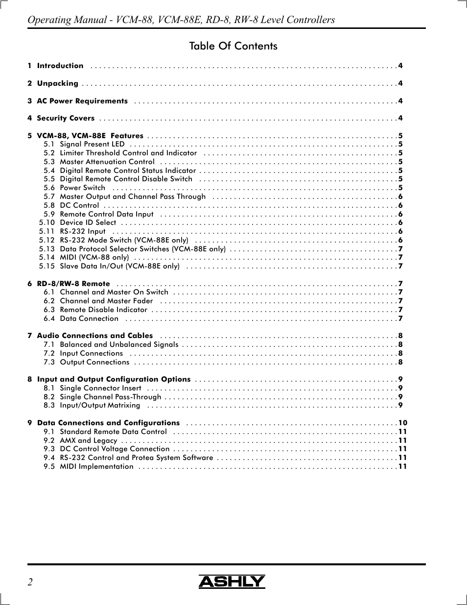 Ashly VCM-88 User Manual | Page 2 / 20