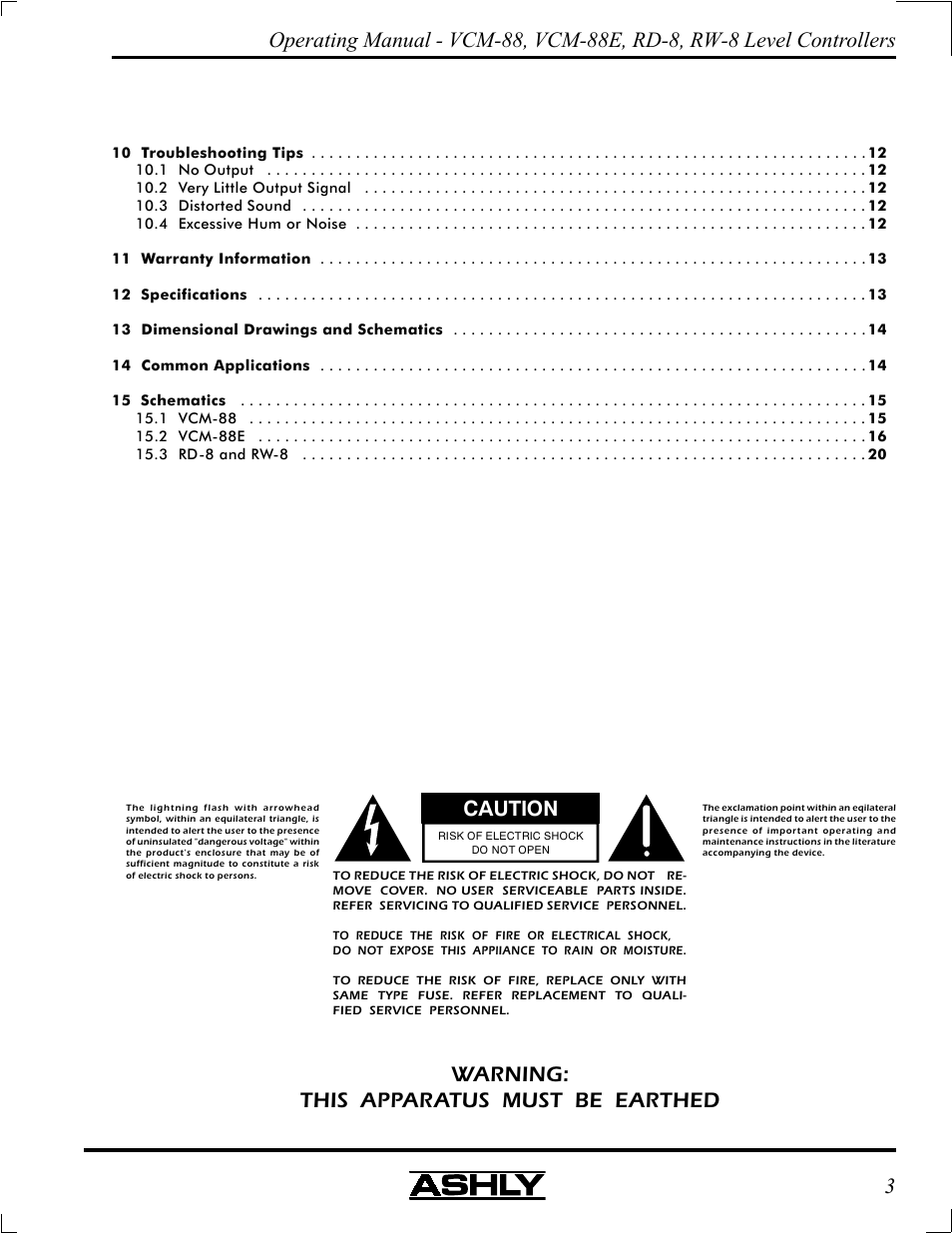 Caution | Ashly VCM-88 User Manual | Page 3 / 20