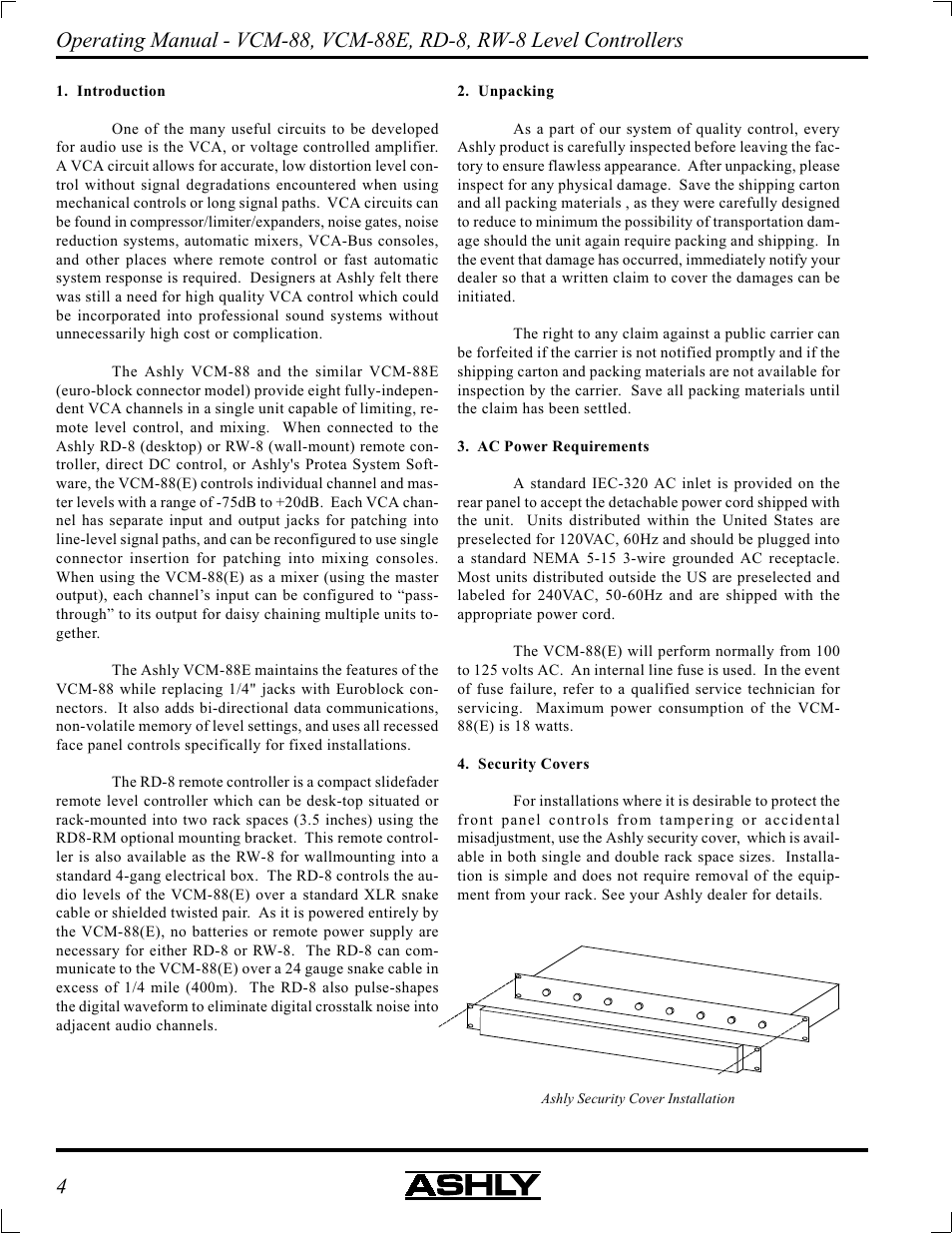 Ashly VCM-88 User Manual | Page 4 / 20