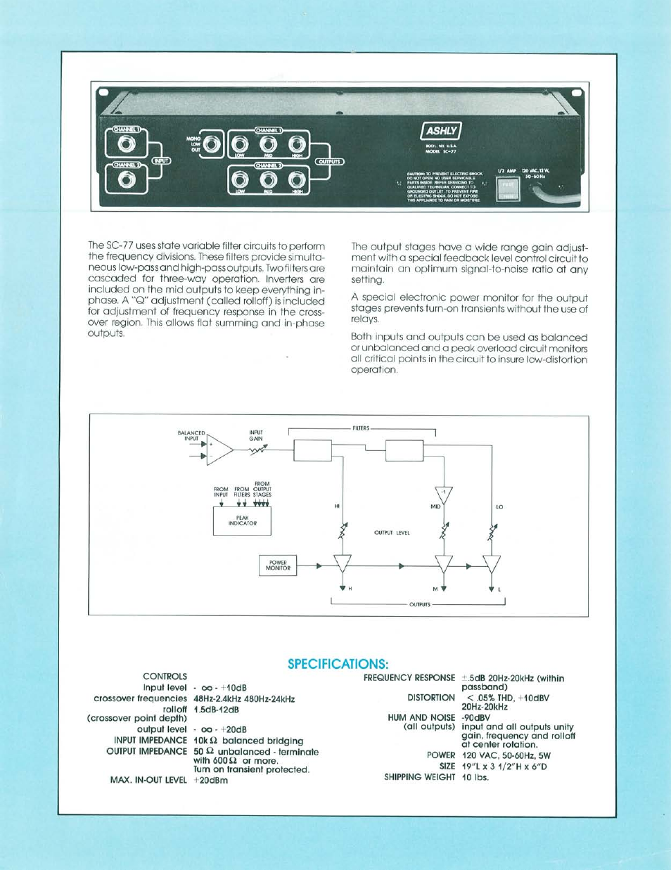 Specifications | Ashly SC77 User Manual | Page 2 / 2