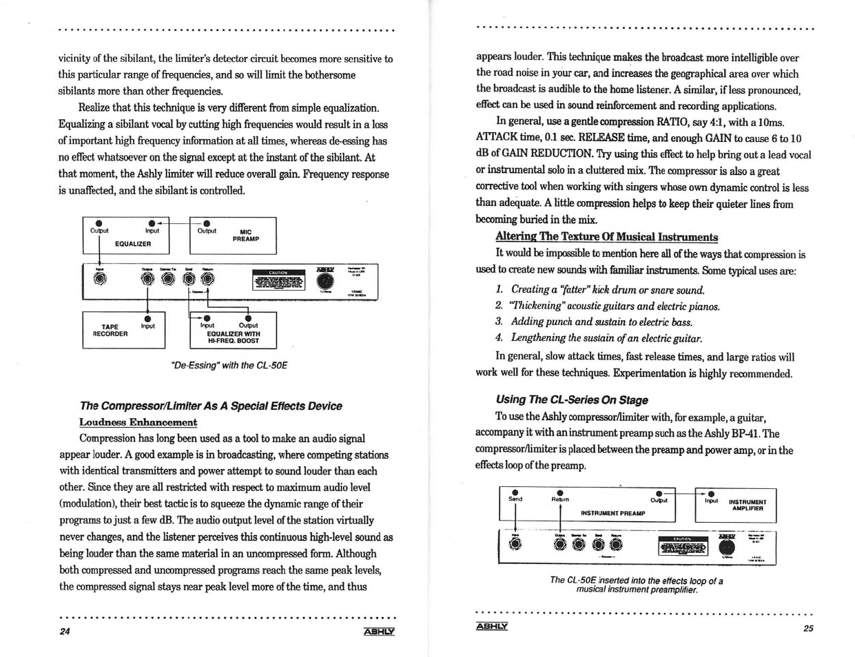 The compressorafmiter as a special effects device, Using the cl-series on stage | Ashly LIMITER/COMPRESSORS CL-100 User Manual | Page 14 / 18