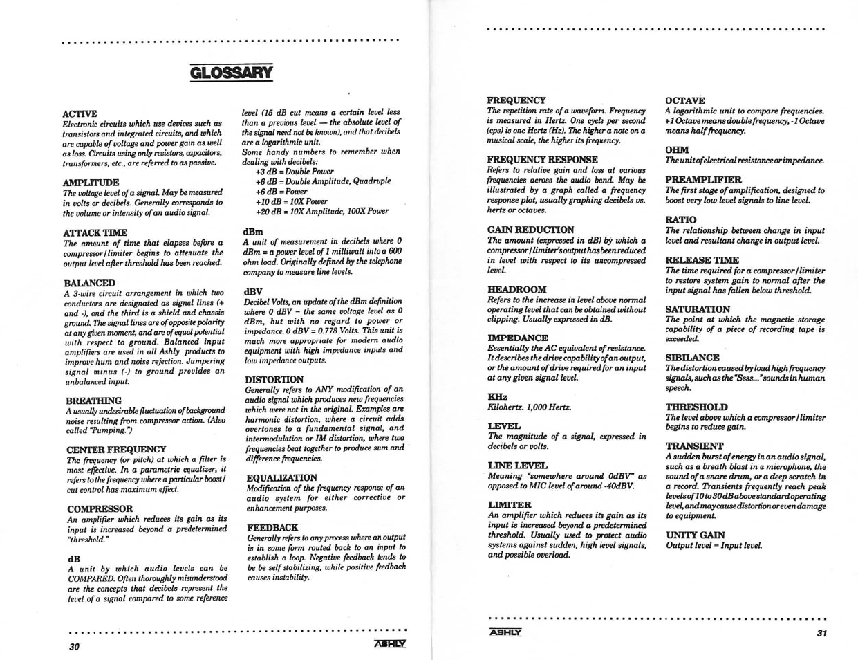 Glossary | Ashly LIMITER/COMPRESSORS CL-100 User Manual | Page 17 / 18