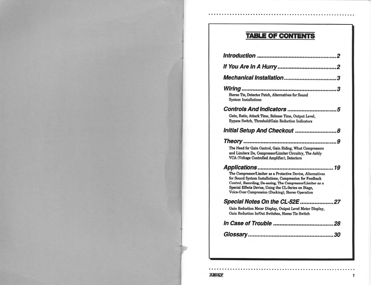 Table of cowrans | Ashly LIMITER/COMPRESSORS CL-100 User Manual | Page 2 / 18