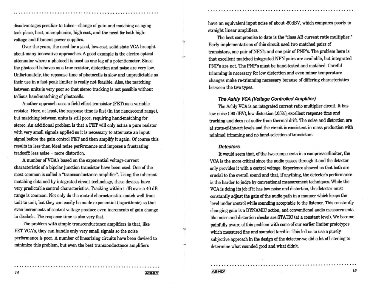 The ashty vca (voltage controlled amplifier), Detectors | Ashly LIMITER/COMPRESSORS CL-100 User Manual | Page 9 / 18