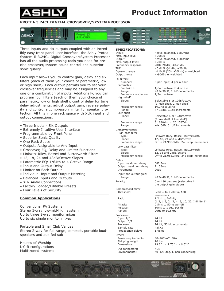 Ashly Digital Crossover/System Processor Protea 3.24CL User Manual | 1 page