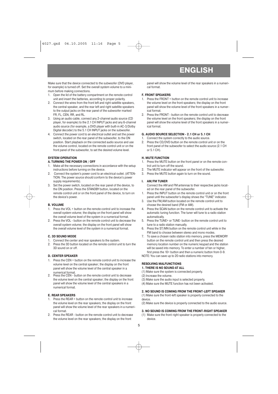 English | Vitek VT-4037 BN User Manual | Page 5 / 20
