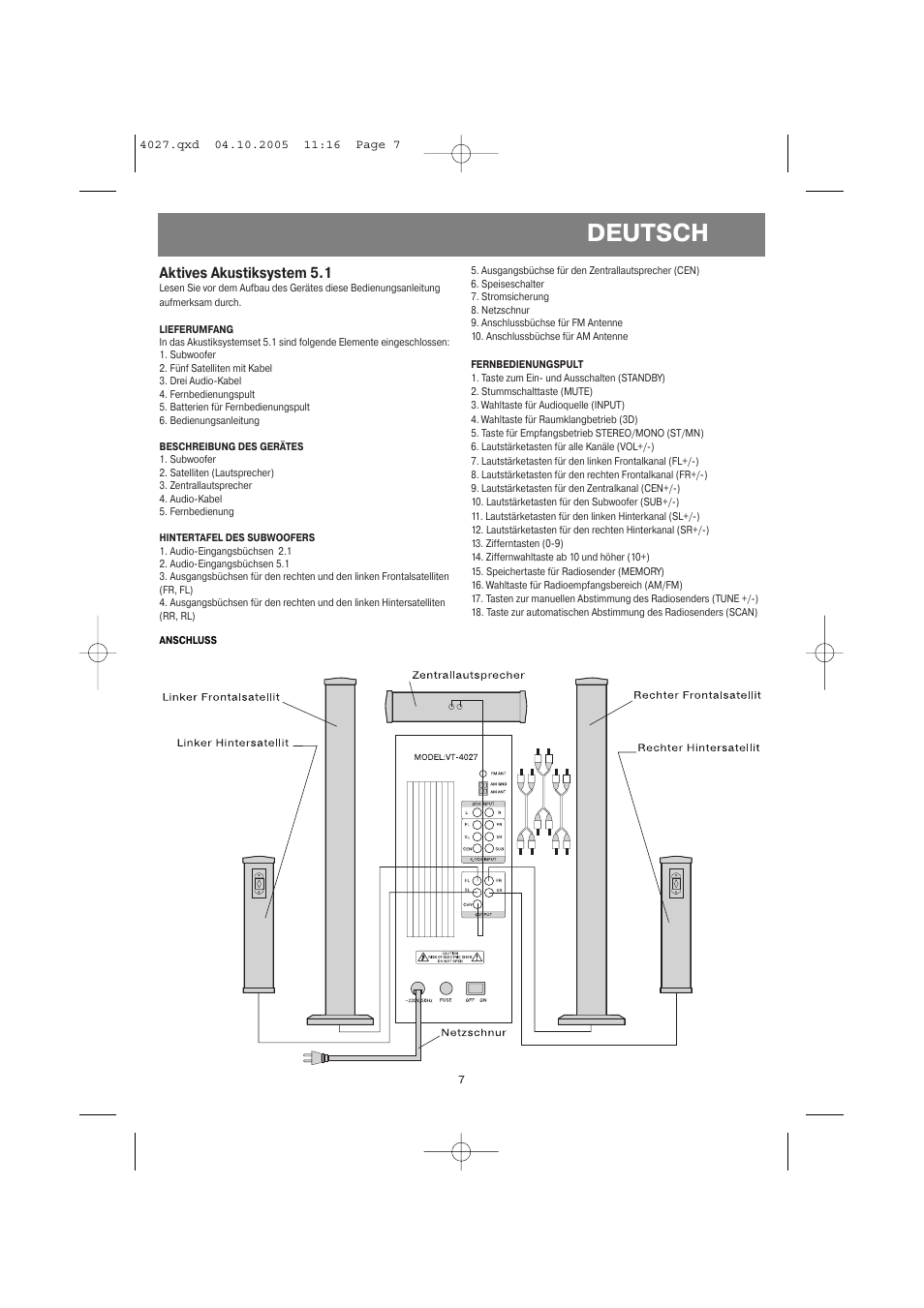 Deutsch | Vitek VT-4037 BN User Manual | Page 7 / 20