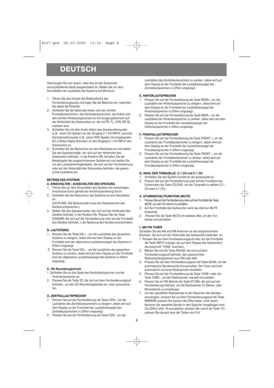 Deutsch | Vitek VT-4037 BN User Manual | Page 8 / 20