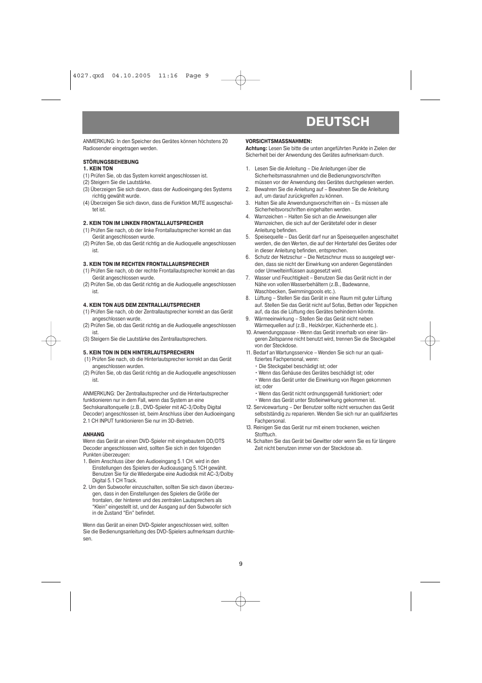 Deutsch | Vitek VT-4037 BN User Manual | Page 9 / 20