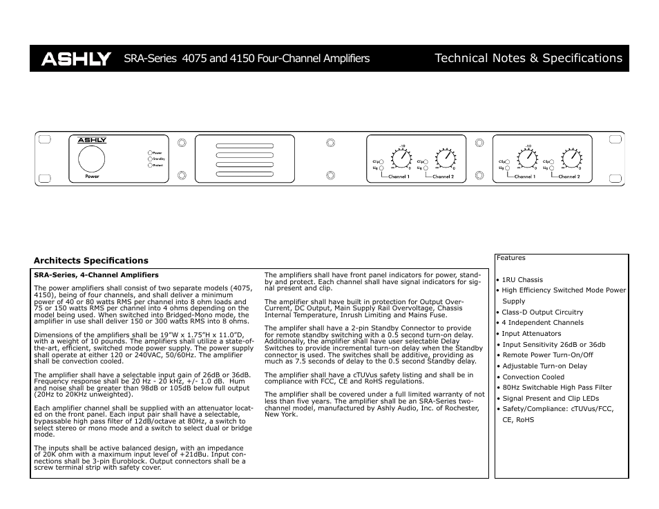 Ashly SRA-4150 User Manual | 2 pages