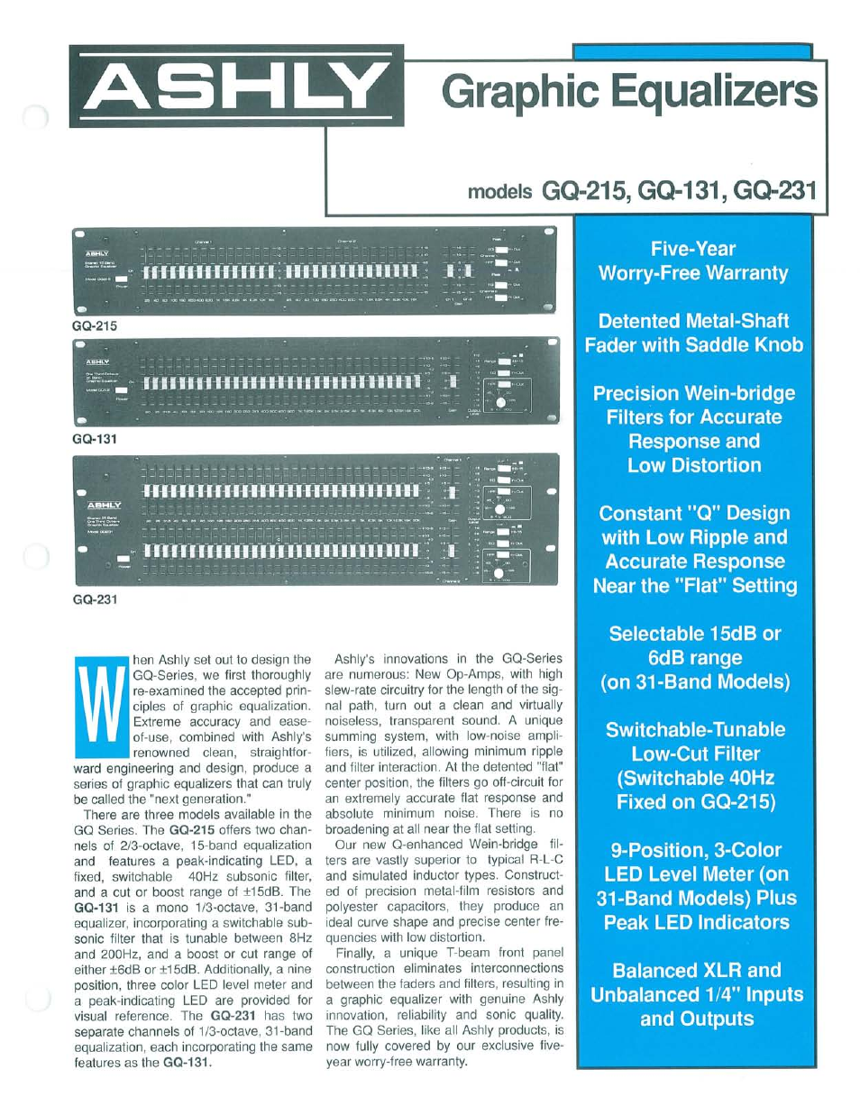 Ashly Graphic Equalizers GQ-231 User Manual | 2 pages