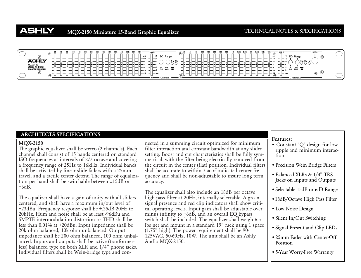 Ashly MQX-2150 User Manual | 2 pages