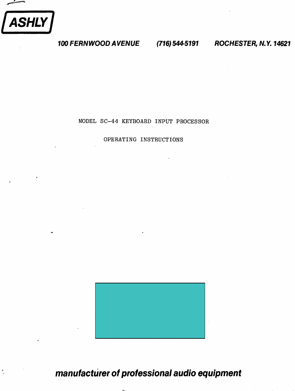 Ashly Keyboard Input Processor SC-44 User Manual | 5 pages