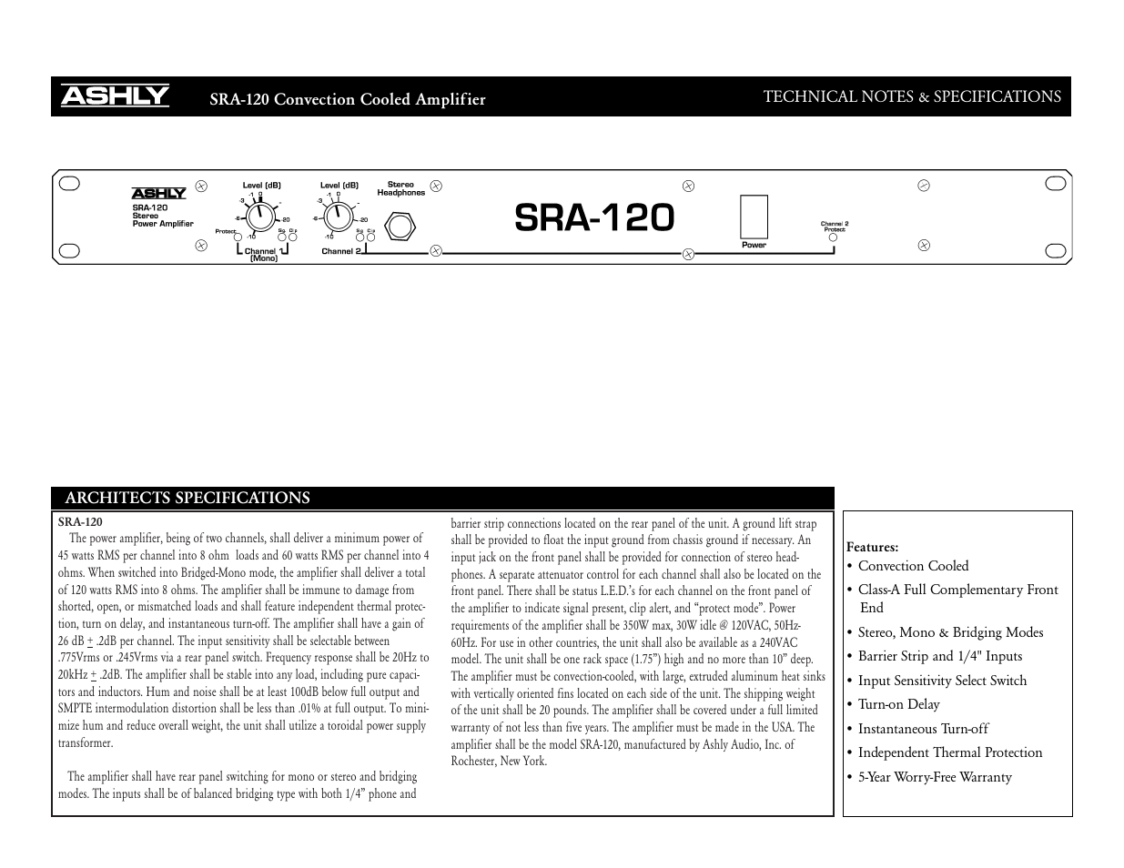 Ashly SRA SRA-120 User Manual | 2 pages