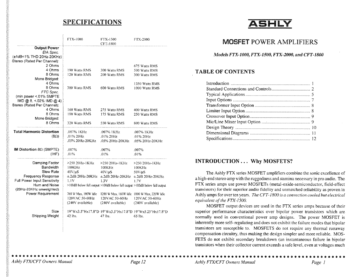 Ashly MOS-FET POWER AMPLIFIERS CFT-SERIES User Manual | Page 7 / 7