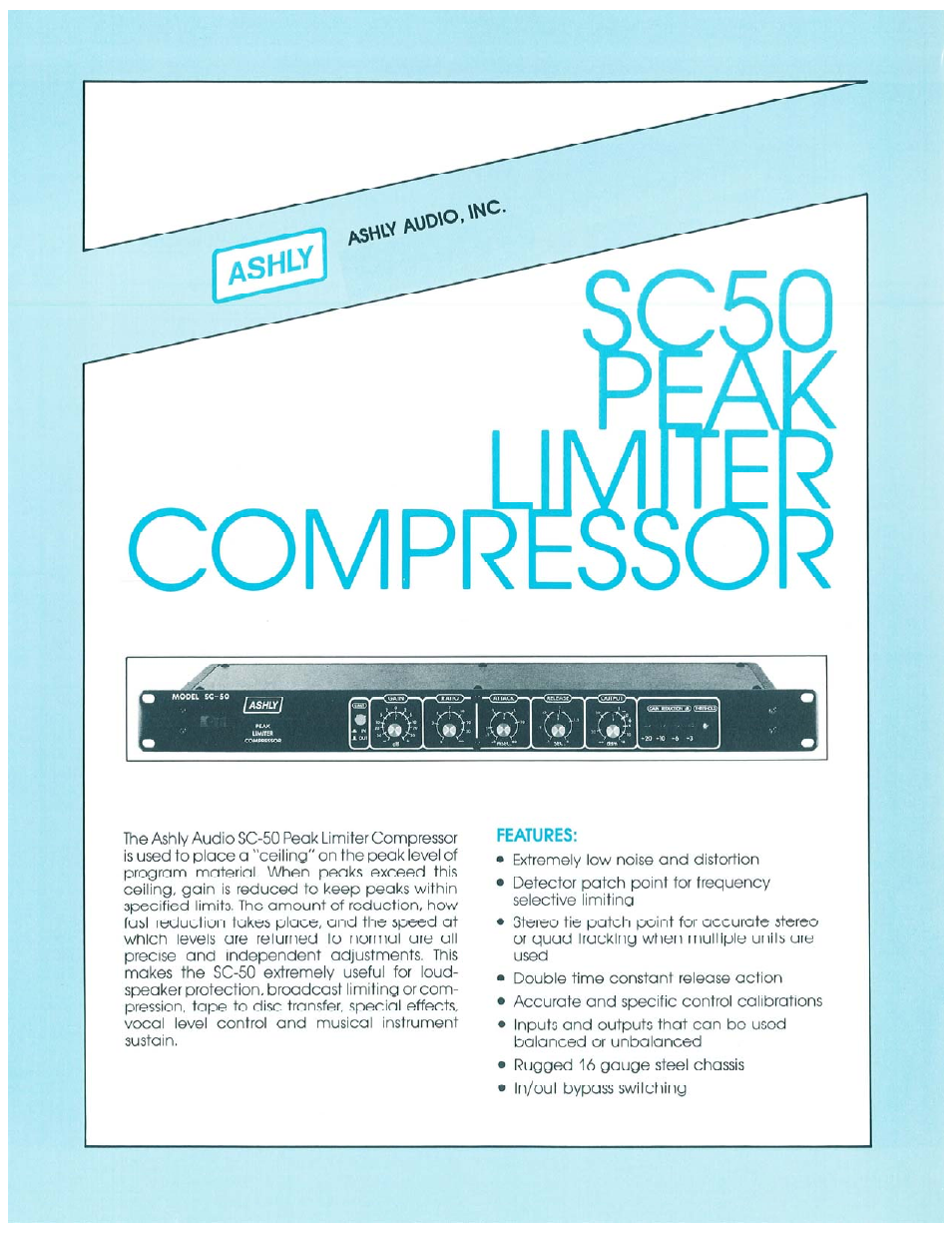 Ashly PEAK LIMITER-COMPRESSOR SC-50 User Manual | 2 pages