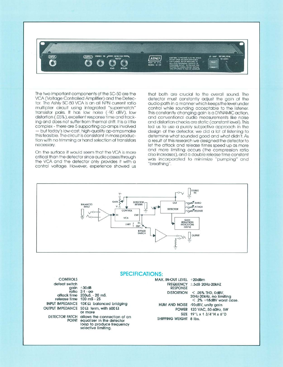 Specifications | Ashly PEAK LIMITER-COMPRESSOR SC-50 User Manual | Page 2 / 2