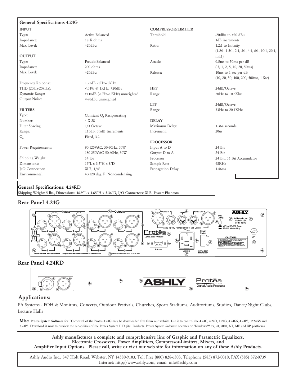 Applications, Rear panel 4.24g, Rear panel 4.24rd | Ashly II 4.24G User Manual | Page 2 / 2