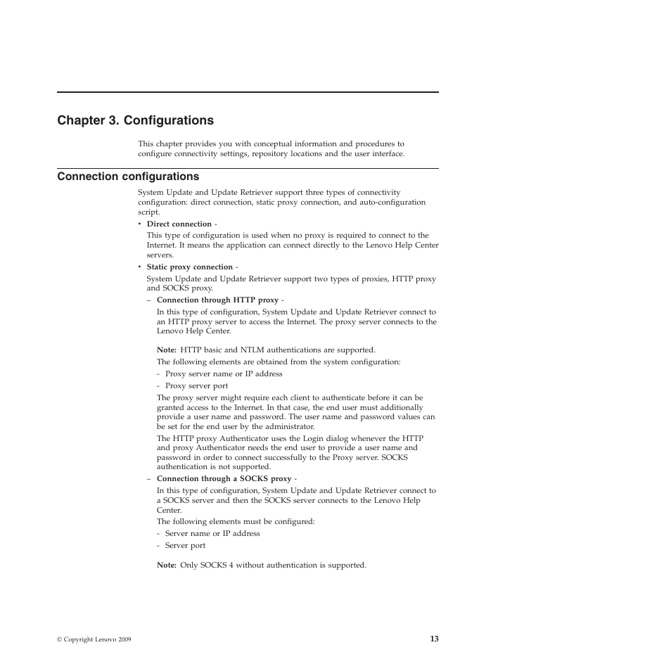 Chapter 3. configurations, Connection configurations | Lenovo System Update Solution (Deployment Guide) User Manual | Page 19 / 92