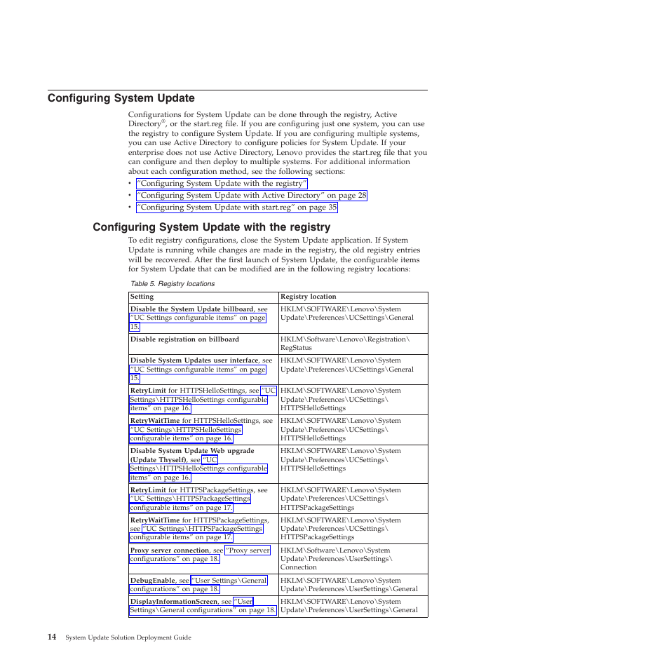 Configuring system update, Configuring system update with the registry | Lenovo System Update Solution (Deployment Guide) User Manual | Page 20 / 92