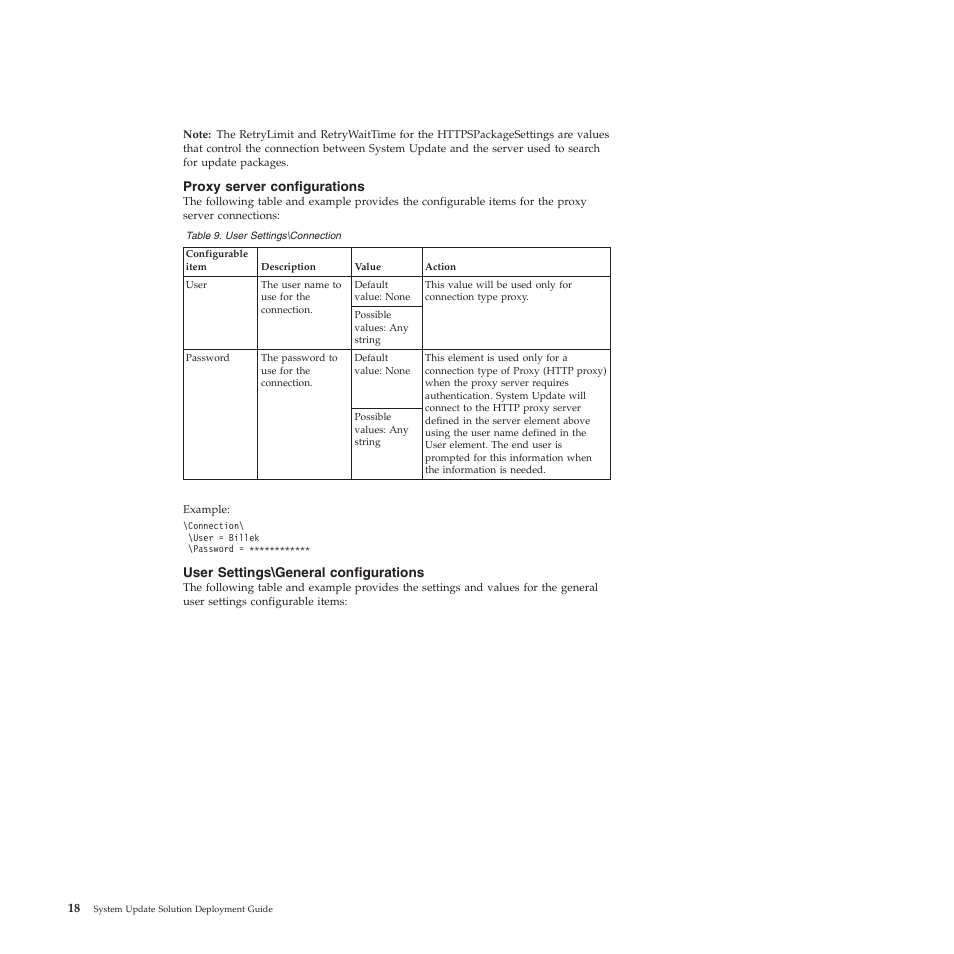 Proxy server configurations, User settings\general configurations, Proxy server | User settings\general, User | Lenovo System Update Solution (Deployment Guide) User Manual | Page 24 / 92