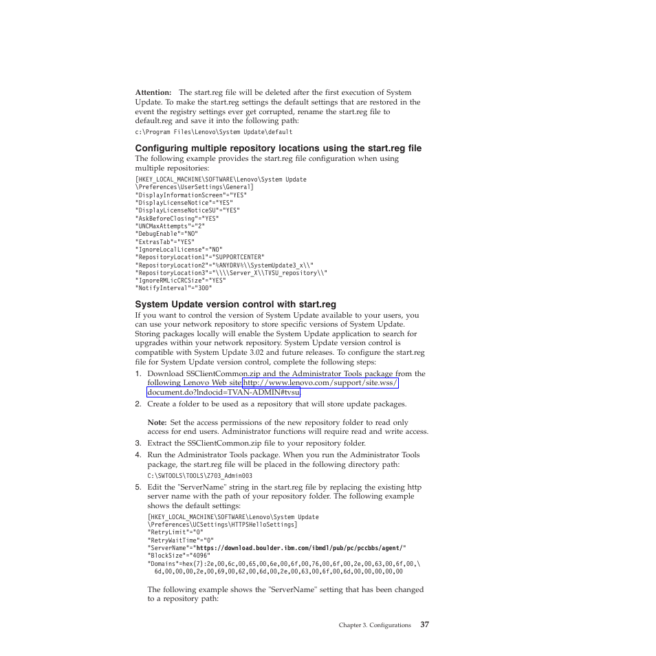 System update version control with start.reg | Lenovo System Update Solution (Deployment Guide) User Manual | Page 43 / 92