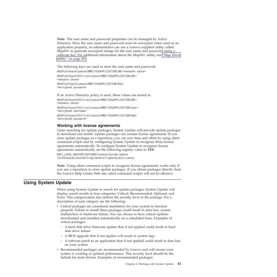 Working with license agreements, Using system update | Lenovo System Update Solution (Deployment Guide) User Manual | Page 47 / 92