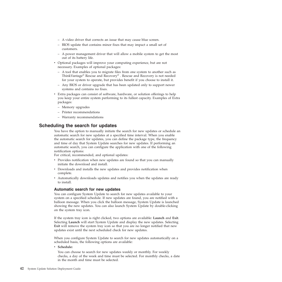 Scheduling the search for updates, Automatic search for new updates | Lenovo System Update Solution (Deployment Guide) User Manual | Page 48 / 92