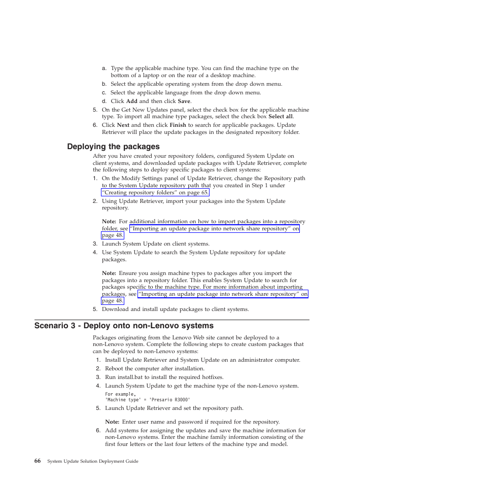 Deploying the packages, Scenario 3 - deploy onto non-lenovo systems | Lenovo System Update Solution (Deployment Guide) User Manual | Page 72 / 92