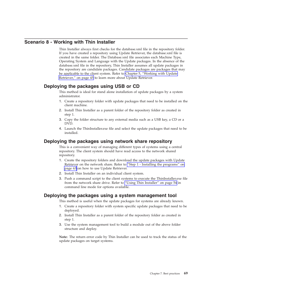 Scenario 8 - working with thin installer, Deploying the packages using usb or cd | Lenovo System Update Solution (Deployment Guide) User Manual | Page 75 / 92