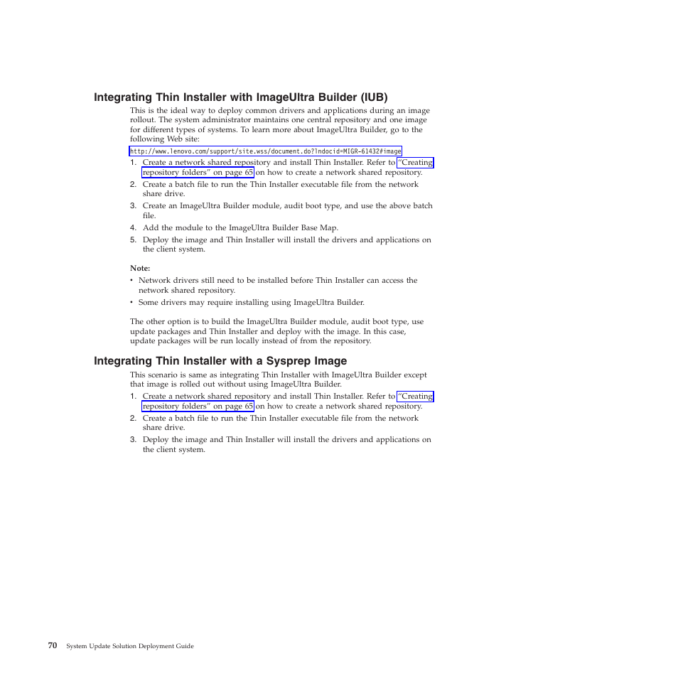 Integrating thin installer with a sysprep image | Lenovo System Update Solution (Deployment Guide) User Manual | Page 76 / 92