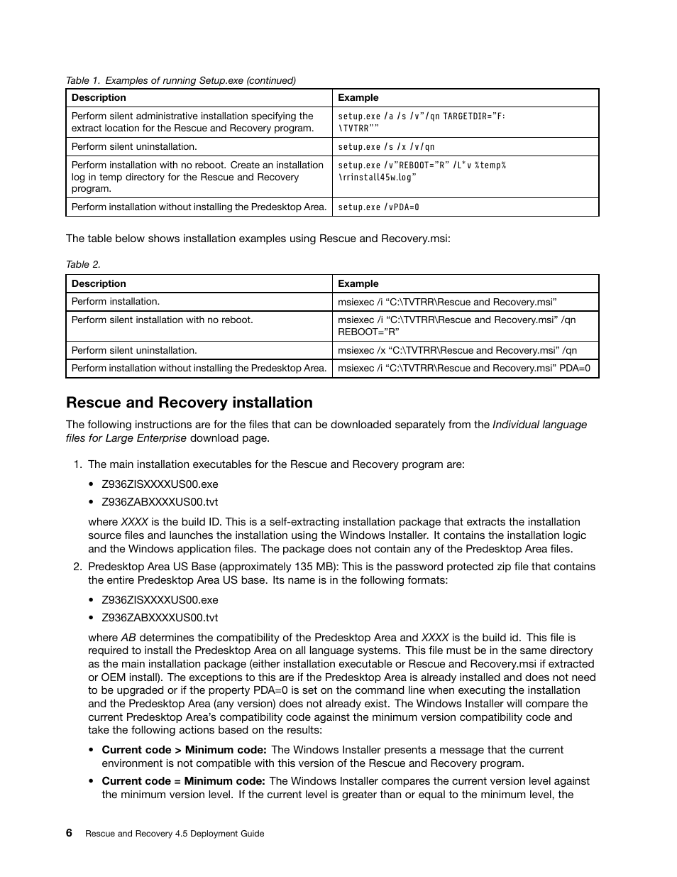 Rescue and recovery installation | Lenovo ThinkVantage (Rescue and Recovery 4.5) User Manual | Page 12 / 86