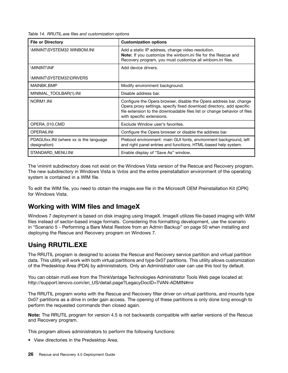Working with wim files and imagex, Using rrutil.exe | Lenovo ThinkVantage (Rescue and Recovery 4.5) User Manual | Page 32 / 86