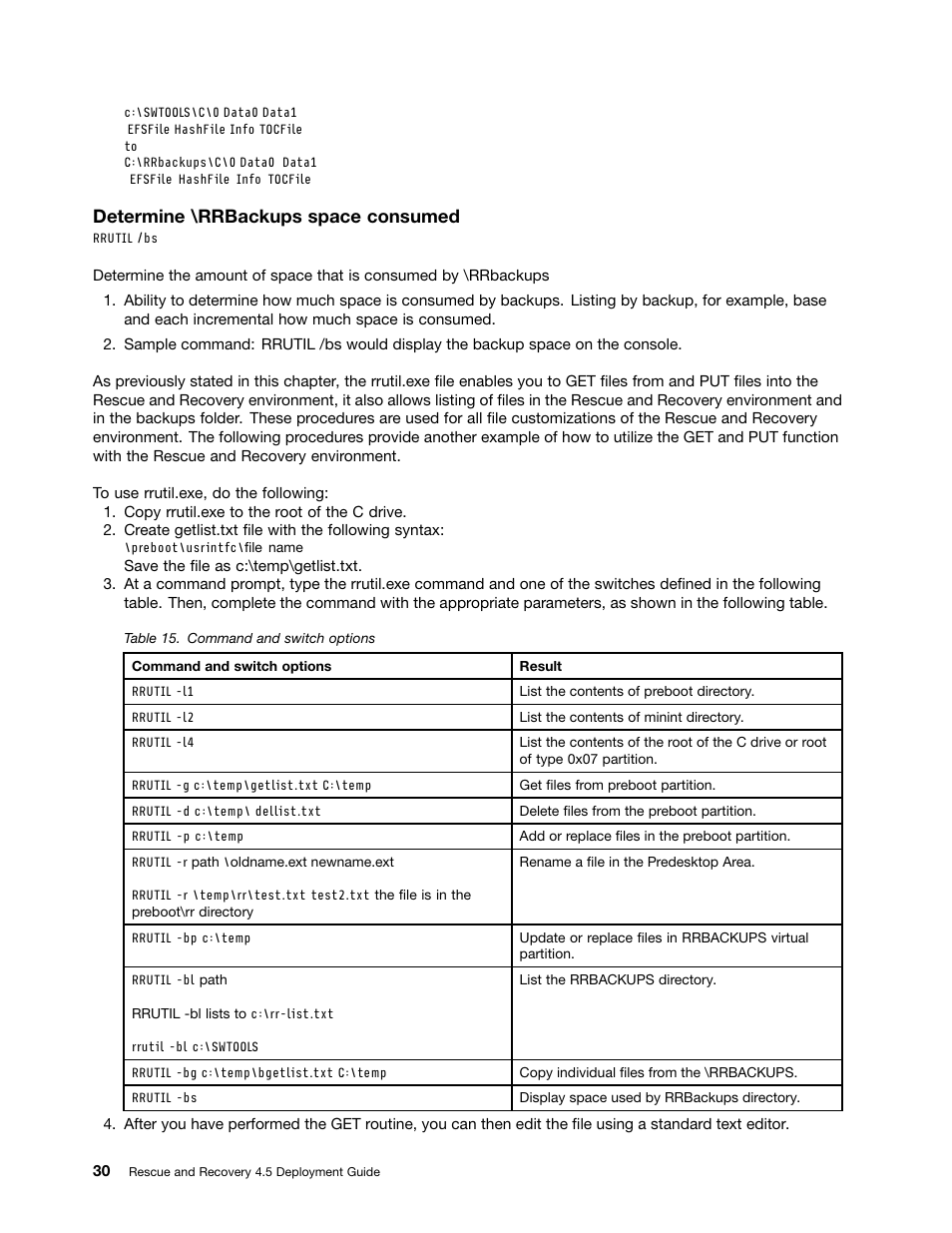 Determine \rrbackups space consumed | Lenovo ThinkVantage (Rescue and Recovery 4.5) User Manual | Page 36 / 86