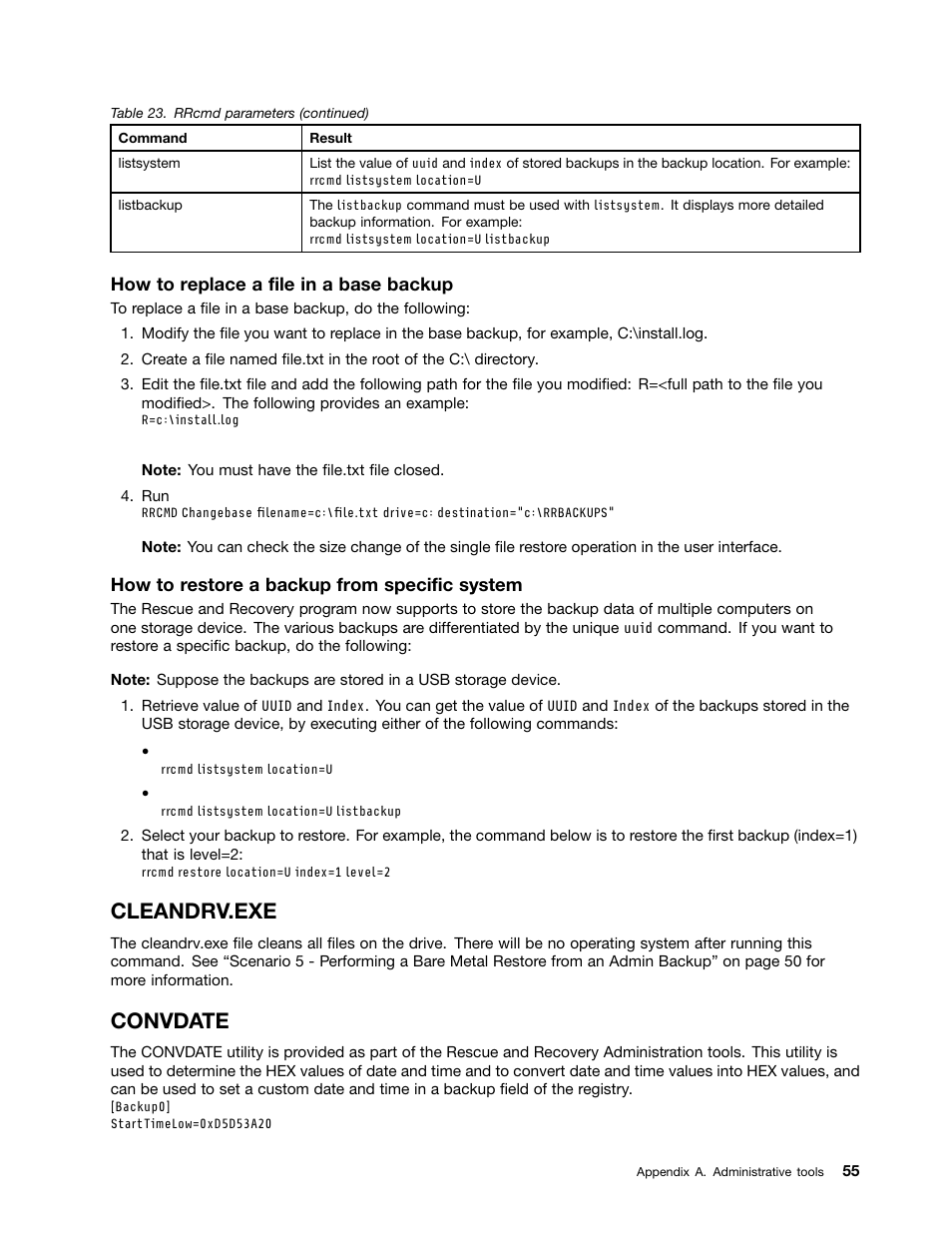 Cleandrv.exe, Convdate | Lenovo ThinkVantage (Rescue and Recovery 4.5) User Manual | Page 61 / 86