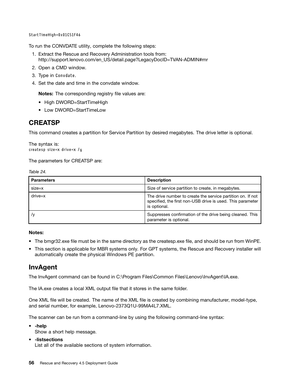Creatsp, Invagent | Lenovo ThinkVantage (Rescue and Recovery 4.5) User Manual | Page 62 / 86