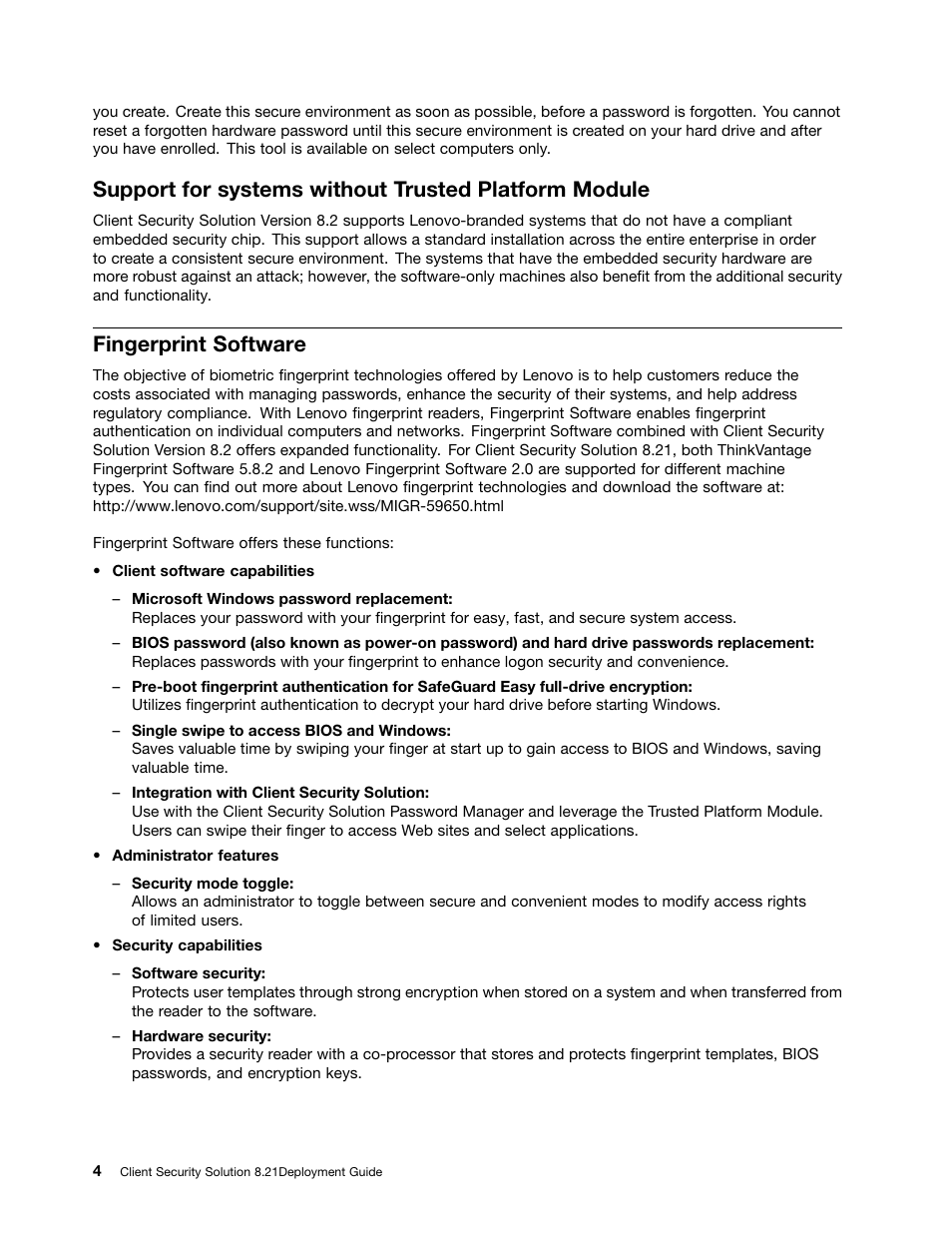 Fingerprint software | Lenovo ThinkVantage (Client Security Solution 8.21) User Manual | Page 10 / 86