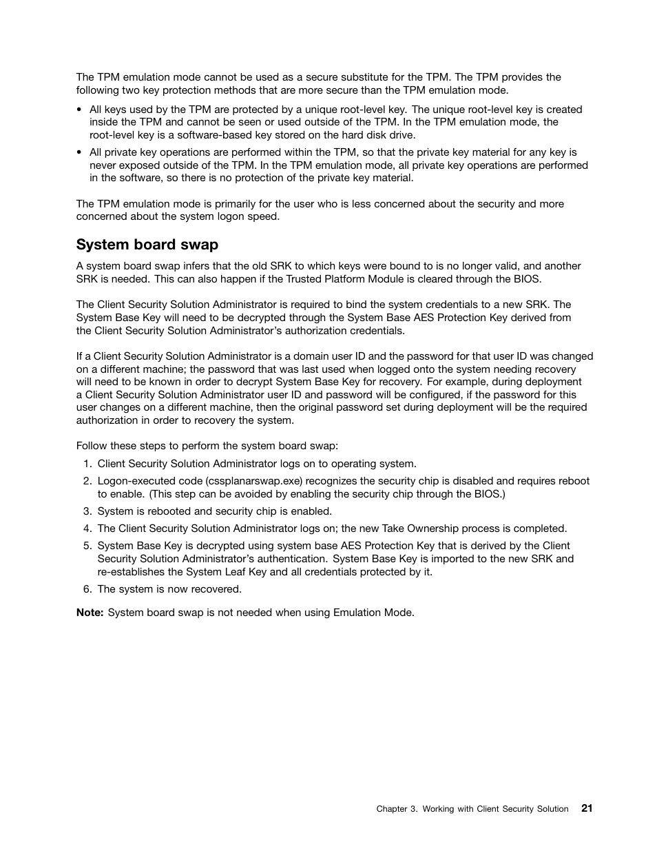 System board swap | Lenovo ThinkVantage (Client Security Solution 8.21) User Manual | Page 27 / 86