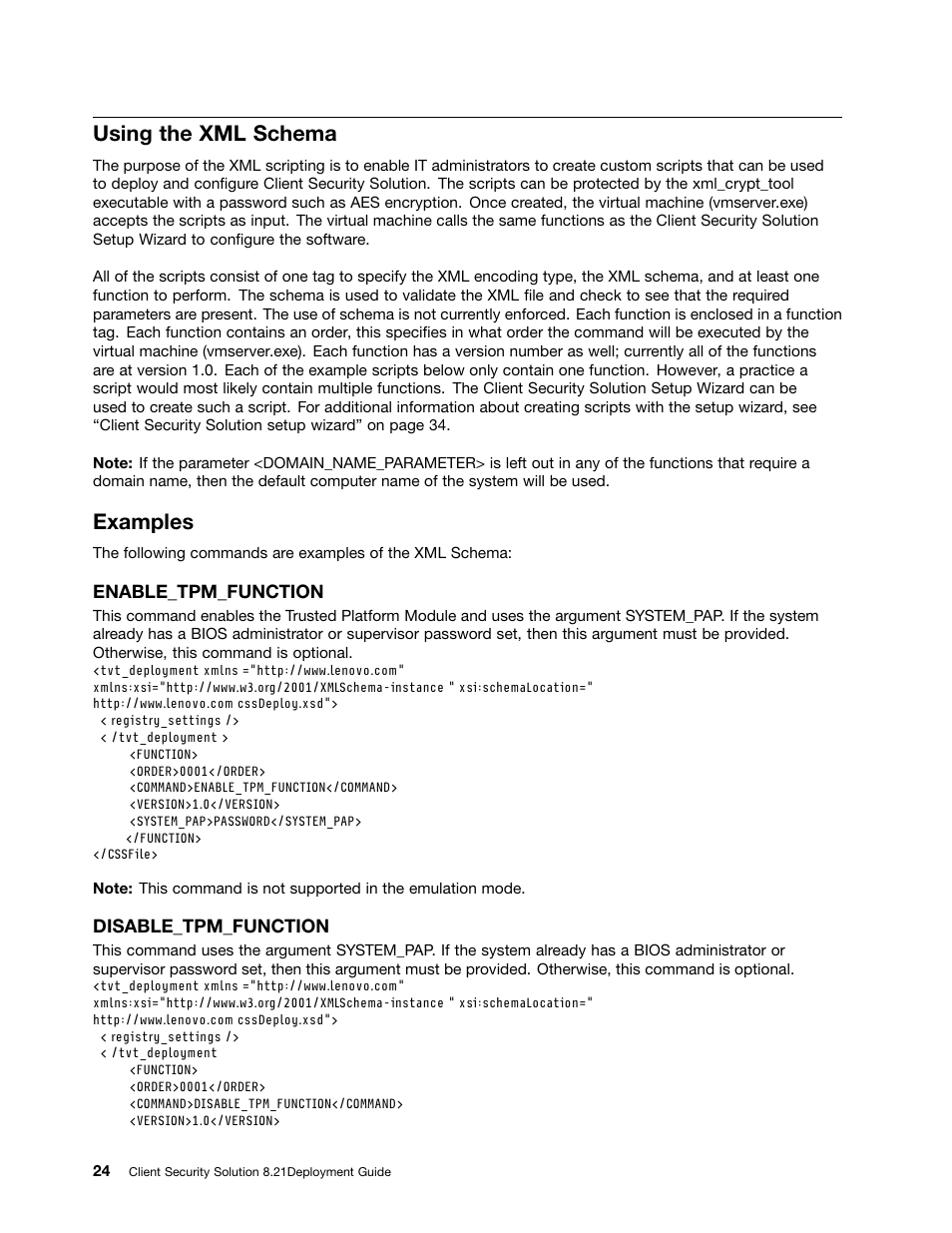 Using the xml schema, Examples | Lenovo ThinkVantage (Client Security Solution 8.21) User Manual | Page 30 / 86
