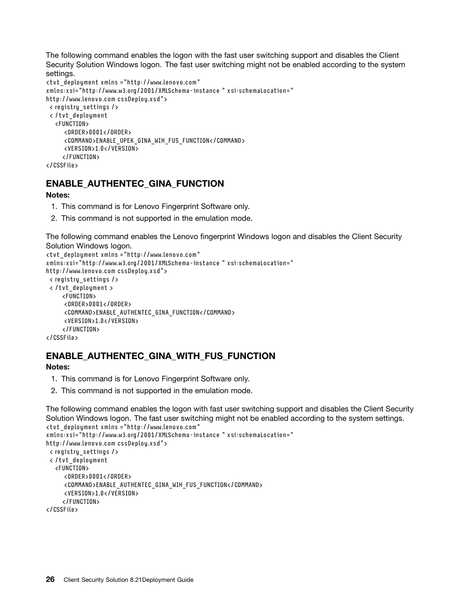 Enable_authentec_gina_function, Enable_authentec_gina_with_fus_function | Lenovo ThinkVantage (Client Security Solution 8.21) User Manual | Page 32 / 86