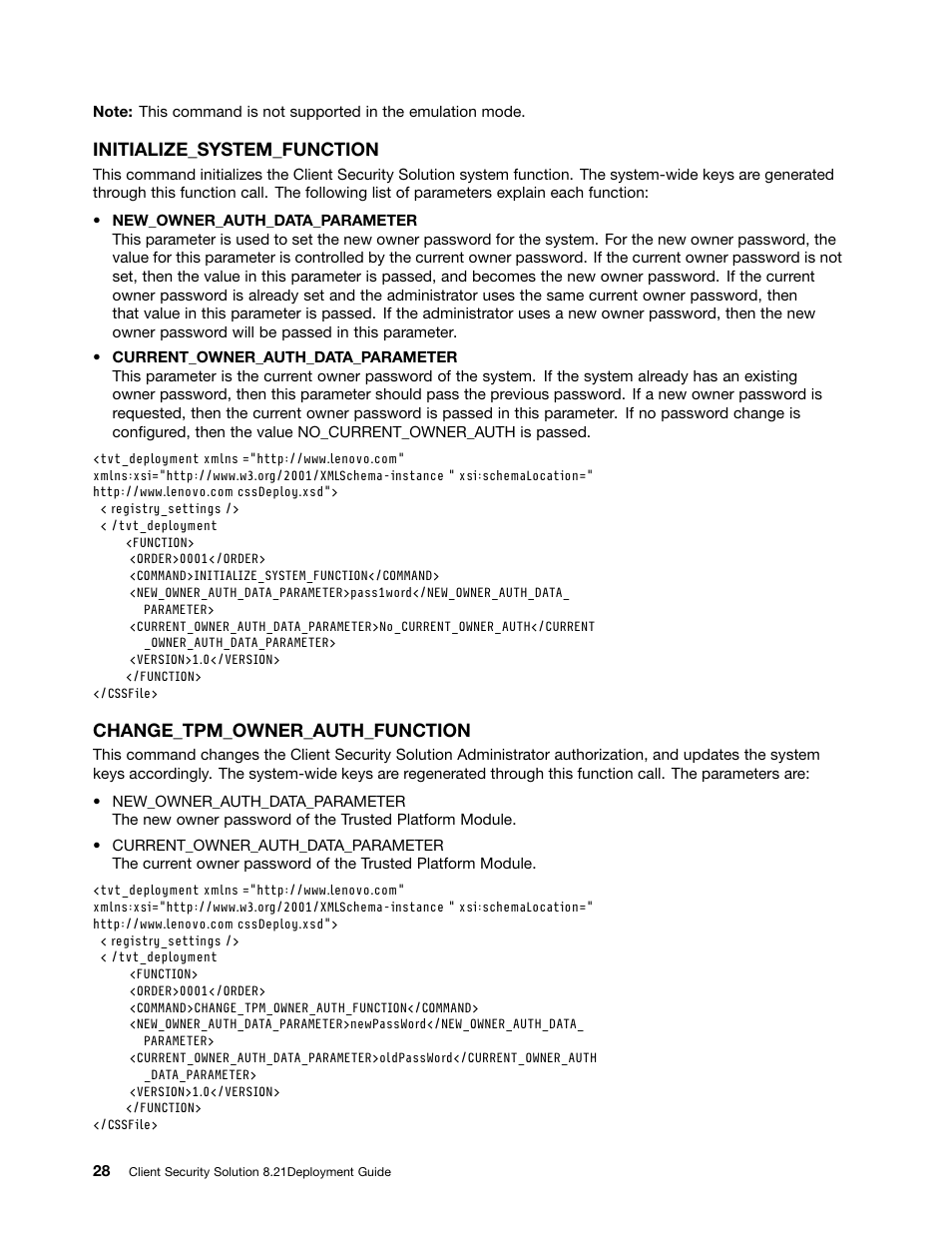 Initialize_system_function, Change_tpm_owner_auth_function | Lenovo ThinkVantage (Client Security Solution 8.21) User Manual | Page 34 / 86