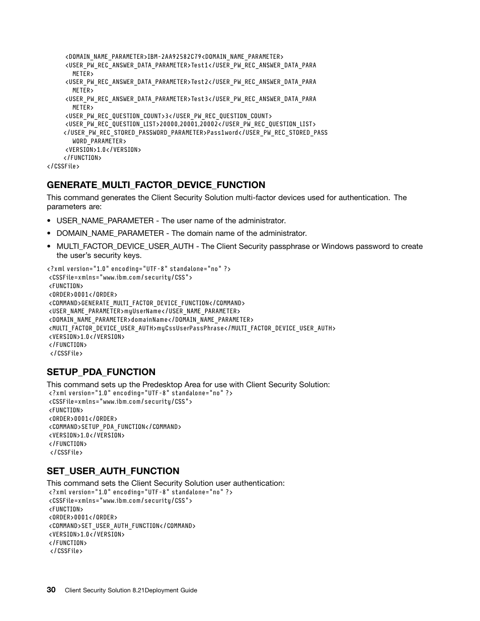 Generate_multi_factor_device_function, Setup_pda_function, Set_user_auth_function | Lenovo ThinkVantage (Client Security Solution 8.21) User Manual | Page 36 / 86