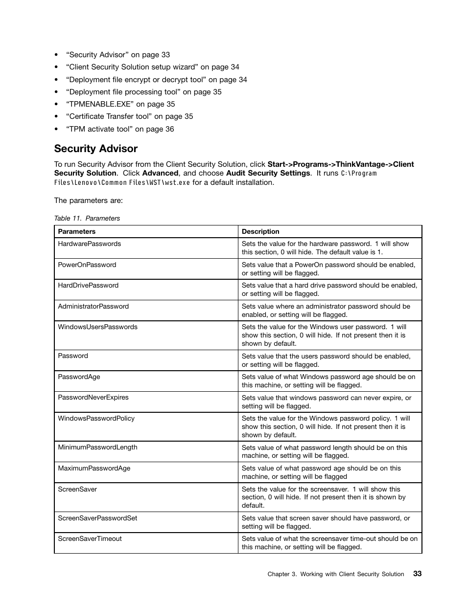 Security advisor | Lenovo ThinkVantage (Client Security Solution 8.21) User Manual | Page 39 / 86