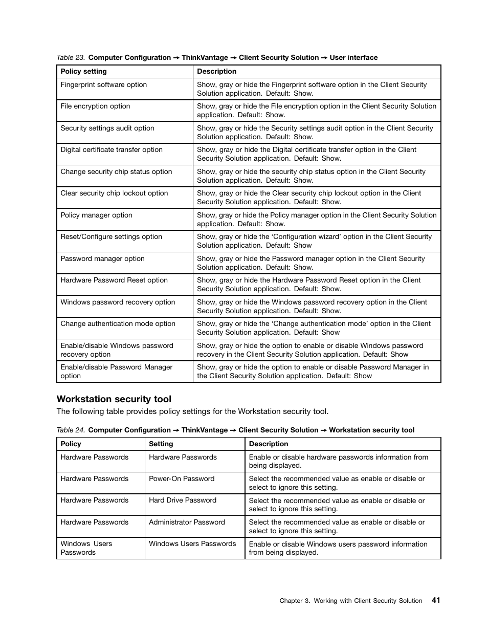 Workstation security tool | Lenovo ThinkVantage (Client Security Solution 8.21) User Manual | Page 47 / 86