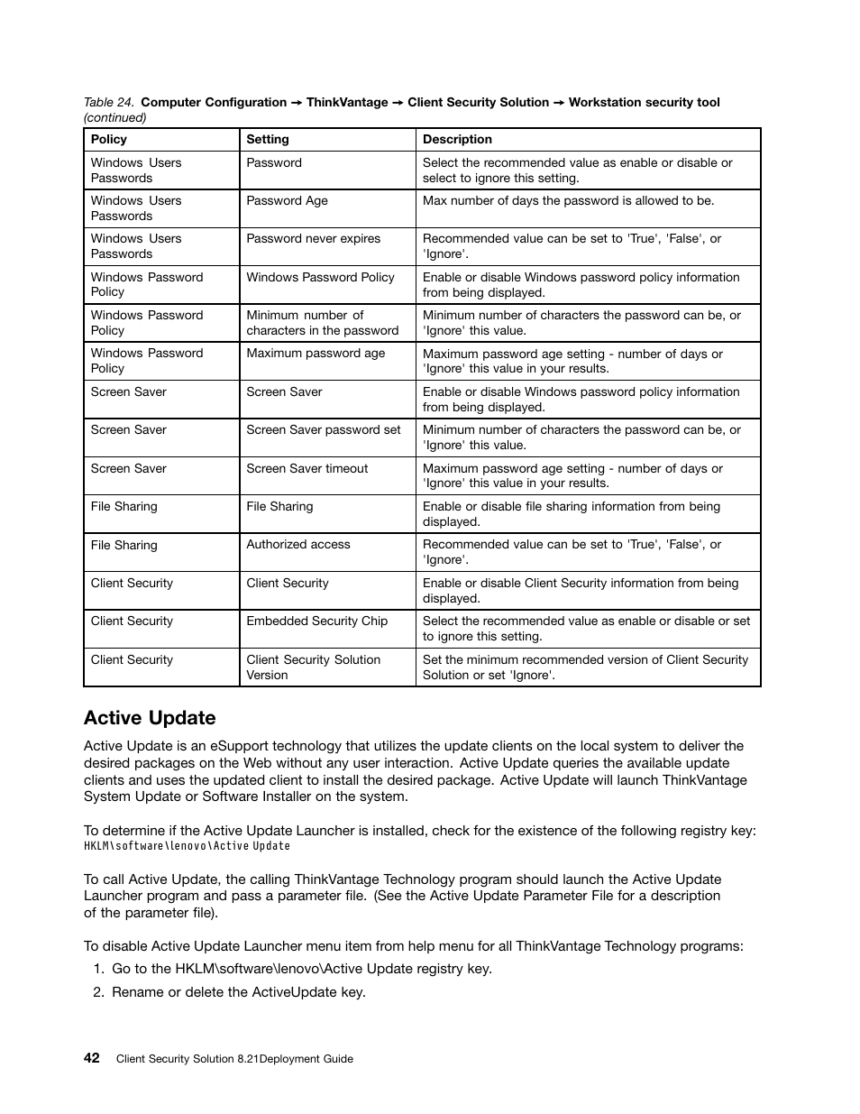 Active update | Lenovo ThinkVantage (Client Security Solution 8.21) User Manual | Page 48 / 86